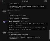 [r/subreddit] user is banned from antisemitisminreddit, harasses me in dms. Calls me a faggot repeatedly (not shown) and asserts homosexuality is part of Judaism. from @user matbakhsos shorts from