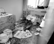 Crime scene photograph of the blood-stained dormitory room where Richard Speck systematically tortured and murdered eight student nurses, one by one. Chicago, July 14th, 1966. from assessment by student nurses
