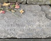 grave/memorial of Giles Corey - Pressed to Death in 1692 for being accused of witchcraft. Salem MA from death in venice 1971