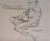 Seated Male Nude. Lateral view. Red, &amp; Black chalk from art male nude 170410 72 jpg
