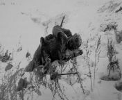 The body of a deceased Red Army soldier lying in the snow. Date and location unknown from army red breaking in