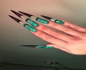 My new extra long sharp green stiletto nails from new blowjob videos??? from omalicha from otolo 14 videos