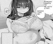 Mono &#34;Nobody wants to be with a fat woman like me&#34; &#34;It&#39;s ok&#34; 1girl, bangs, black hair, blank speech bubble, blank text box, floral print, hair between eyes, lace bra, large breasts, long hair, navel, nose blush, on bed, sailor collar,from indian woman long hair bun