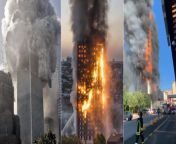 How did the Grenfell tower and Milan tower not collapse from their raging internal fires like the WTC Twin Towers did on 9/11? from tower skirts