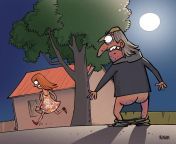 Joke of this caricature: &#34;-Imagine some weirdo follows you at night, what you will do? -Take down his pants and take my dress up. -What? Why? Are you dumb? -No, i will run faster with my dress up than his pants down.&#34; Pretty unsettling... from apptouch pants down