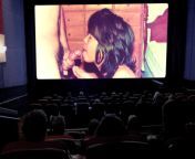 Climax cum scene on big screen at adult movie theater XXX from woman raped at parking movie xxx