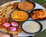 [I ATE] All the deliciousness of Indian food in a plate - Dal makhani, tawa chaap, raita, onions, masala papad, butter naan, pickle and shahi paneer. from bangladeshi garam masala nude