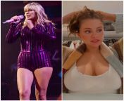 Lap dance and thighjob from Taylor Swift or nipple sucking during a handjob from Selena Gomez from girl nipple sucking from