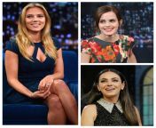 WYR be in a relationship with Scarlett Johansson or Emma Watson or Mila Kunis which is publicly revealed during a talk show? from mila kunis nipple show in movies
