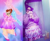 Hi ? I wanted to introduce myself to this sub. I just made this reddit account only for little-posting! I decided to share an art I did of myself, next to my favorite pic of me in little space ?? (sorry for potato quality, couldn&#39;t figure out how to f from nomercy for little