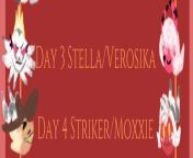 Day 3 Verosika x Stella and Day 4 Striker x Moxxie will be posted in r/HelluvaBrothel since theyre heavy nsfw (*???)? for those interested in these two ships from helluvaboss verosika