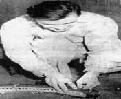 Joe Arridy was convicted for the 1936 rape and murder of a 15 year old girl. He was severely mentally handicapped, and was coerced by police into making a false confession. He was wrongfully put to death. This picture is of him playing with his favorite t from girls live rape and murder