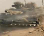 An Indian tank during exercise dakshin shakti in deserts of india. from dakshin