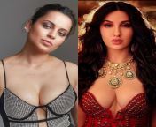 Which actress massive cleavage makes you go crazy. Kangana vs Nora from telugu old actress yamuna cleavage show