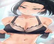 Momo removing her bra [Boku no Hero Academia] from boku no hero hentai deku mitsuki bakugou handjob blowjob and fuck ass with cum inside
