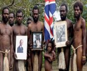 Men of the Yaohanen tribe pose with pictures of HRH The Prince Philip after his death. They flew the flag at half mast and sent condolences to the Royal Family sayingThe connection between the people on the Island of Tanna and the English people is str from death numble