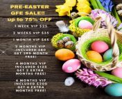 (Verified)?Pre-Easter GFE Sale?Lets get to know one another over text and pics (sfw &amp; nsfw),have some fun with sexting and video calls?1 wk VIP &#36;25?2 wks VIP &#36;35?1 month VIP &#36;45?3 months VIP &#36;80?6 months VIP &#36;125?12 months VIP &#3 from fiestyfrankie vip