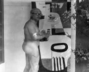 Le Corbusier painting nude with leg scar at Eileen Grays Villa E-1027 in 1938 from painting nude boy