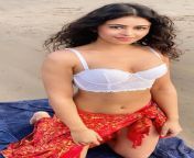 Shobhita Rana navel in white bikini top and red skirt from esha rana