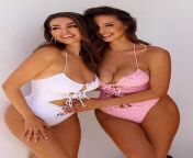 Guess fashion models Oriola Marashi (Albania, in pink) and Nadine Mirada (Austria, in white) from nadine lusre