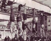 The corpse of Mussolini (second from left) next to Petacci (middle) and other executed fascists in Piazzale Loreto, Milan, 1945 (800x568) from loreto peralt