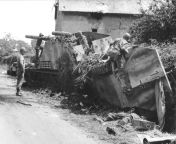American troops inspecting a knocked out Hummel SPG and Sd.Kfz. 251 halftrack from the 2nd SS Panzer Division; Saint-Denis-le-Gast, France - 31 July, 1944 from gast maza com