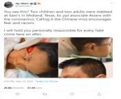 Texas man stabbed and tried to kill an Asian-American family due to believing they were Chinese and had coronavirus. The man even attacked the family&#39;s two year old and six year old children. from belly stabbed and killed
