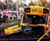 On October 25, 1995, a school bus in Fox River Grove, IL was struck by a commuter train while it was stopped at a red light immediately adjacent to the crossing (its tail end was unknowingly still overhanging the tracks). Seven teens were killed and 21 ot from japanese school bus sexl acteress sex videos