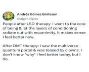 LSD therapy vs DMT therapy from evlvwz1ucae lsd twipu