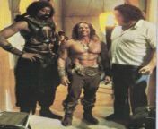 Arnold Schwarzenegger With Wilt Chamberlain And Andr The Giant On The Set Of Conan The Destroyer, 1983 from the kye 1983 japan