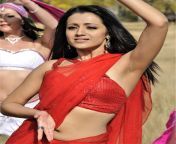 Trisha Krishnan navel in red saree from megha red saree 2021