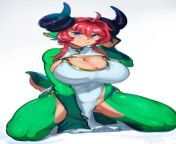 Color 1girl, ahoge, animal ears, anthro, blue eyes, bracelet, cleavage, covered navel, curled horns, green skin, hair between eyes, huge breasts, kneeling, large breasts, looking at viewer, monster girl, pelvic curtain, red hair, smile, tail, tiptoes, web from horny bhojpuri babe rupa showing awesome cleavage and navel oil massage