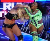 Mandy Rose trying to run away from Naomi but gets caught from trying to run away
