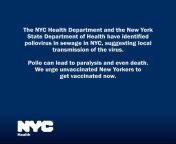 Emergency Alert. NYC Health Dept and the New York State Dept of Health have identified poliovirus in sewage in NYC, suggesting local transmission. #Polio can lead to paralysis and even death. We urge unvaxx New Yorkers to get vaccinated now. Learn more: h from why ugc can lead to more profits in businesses pautan kaya：🔗 my331 com 🔗h0rtbfe7
