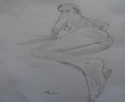 Reclining Nude pencil sketch from twispike explicit sketch precum