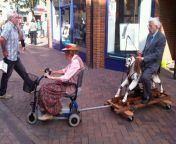 [50/50] cute little old lady towing an old man on horseback (SFW) &#124; old man after being trampled by several horses (NSFW) from old man grand
