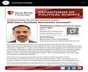 Stony Brook University in NY is planning to hold an event with Trita Parsi, the founder of NIAC, to discuss the revolution of Iranian people against the regime. Please send a polite, professional and fact-based email to polisci_admin@stonybrook.edu and as from stony brook nudes