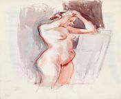 Magnus Enckell - Standing nude Model, sketch (1902-09) from standing nude tamil aunty