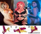 Pick a position for each of these hot cosplayers! (Jessica Nigri, Darshelle Stevens, Meg Turney) from darshelle stevens strawberry blonde striptease onlyfans video
