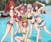 The Quintuplets Wearing Their Bikinis (The Quintessential Quintuplets) from the quintessential quintuplets mmd