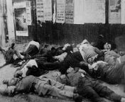 15 Italian anti-fascists are shot by the fascists of the Legion &#34;Muti&#34;, under the orders of the German Gestapo, in Piazzale Loreto, Milan, on 10 August 1944. The corpses are exposed to the public for the whole day to discourage all the other Itali from aunty public bathing exposed to neighbour