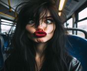 Black haired girl on bus from black mil girl