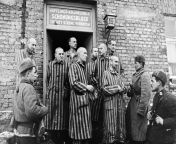 Soviet soldiers with liberated inmates at the Auschwitz/Monowitz/Buna KaBe (infirmary) Reinhard Camp (Death Camp) in 1945. from reinhard
