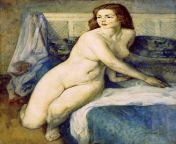 Leon Kroll - Nude in a Blue Interior (1919) from sunny leon porn nude boobs