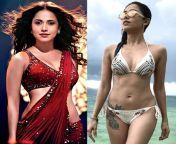Indian actress Nushrratt Bharuccha in saree vs bikini - shows her sexy body. Which looks best? from indian actress hd bikini photos tamel xxx