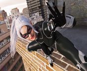 Spider-man caught in Black Cat&#39;s claws from black giantess