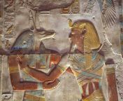 Posting Ancient Egyptian stuff every day until I forget or give up, Day 2: 19th Dynasty Pharaoh Seti I embraces the god Wepwawet, a god with numerous roles including a war god who would scout for the army and later a funerary god, in this relief from hisfrom silpa seti xxxww inden bangla sove naeka kolmolek