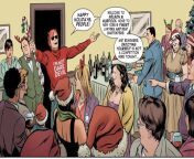 Matt Murdock showing up to his Christmas party with a shirt that reads Im not Daredevil (Daredevil 2011 #7 written by Mark Weid) from weid