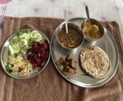 Breaking 14 h fast :) Sauerkraut cucumber pumpkin Bengal gram with Indian flat bread from nude bengal
