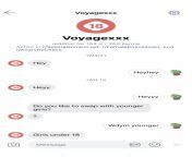 If you are contacted by u/Voyagexxx or similar users that prompt you with the using of minors in roleplays or any other situation thats related to body swapping, block them and report them to Reddit and to the mods. This is an NSFW sub and underage stuff from imx to ams cherish 134